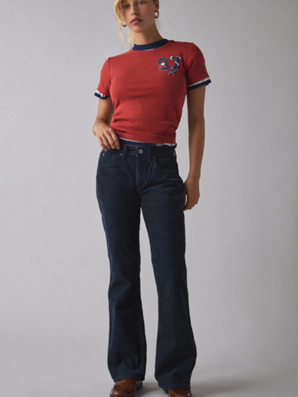 NWT BDG Relaxed Low-Rise Bootcut Corduroy Pants ■ Blue Black Size 26